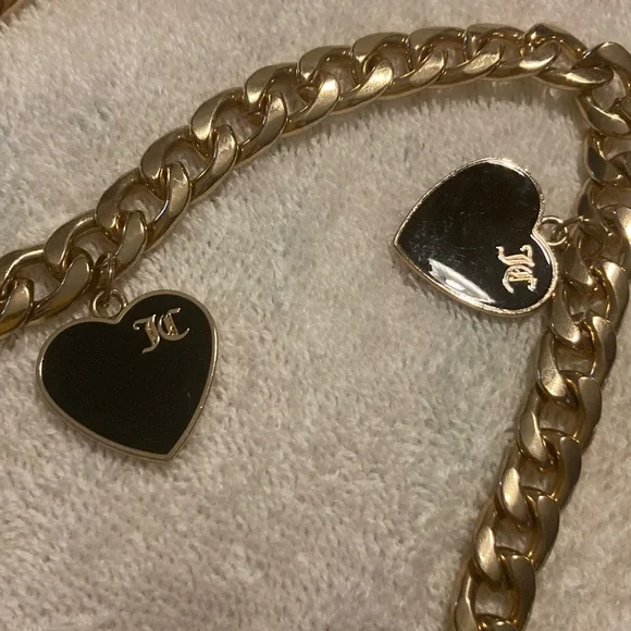 Belt Juicy Couture Gold Chain Black Hearts Charns M/L 47.5" - Picture 2 of 4